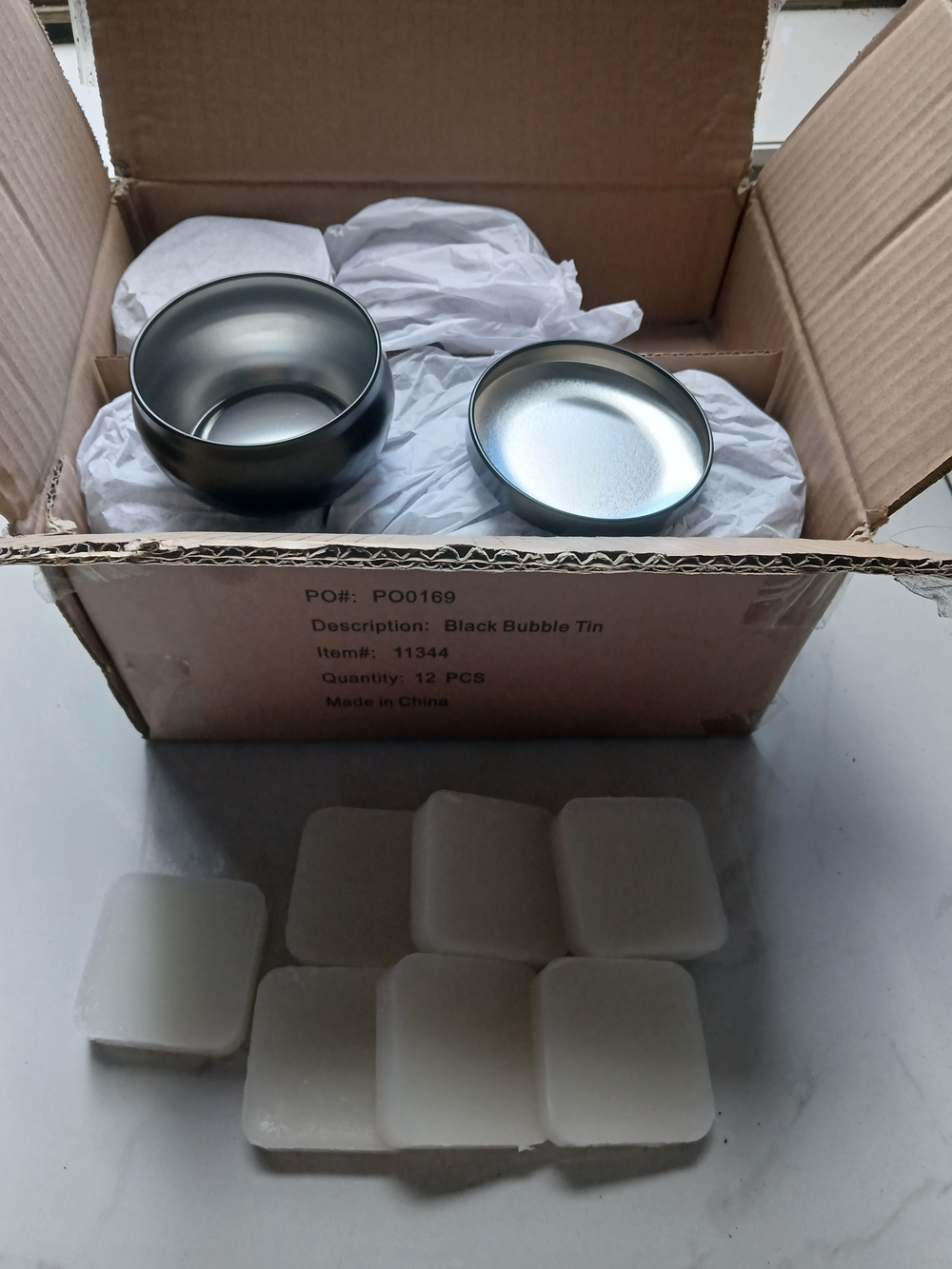 12 Large Black Metal Bubble Tin For Candles And 6 Pieces Of Candle Wax